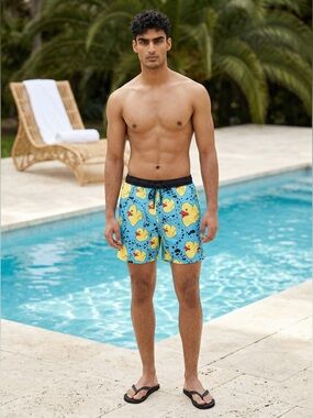 NWT NEFF Ducky Life Swim Trunks Men’s Graphic Print Board Shorts Size L